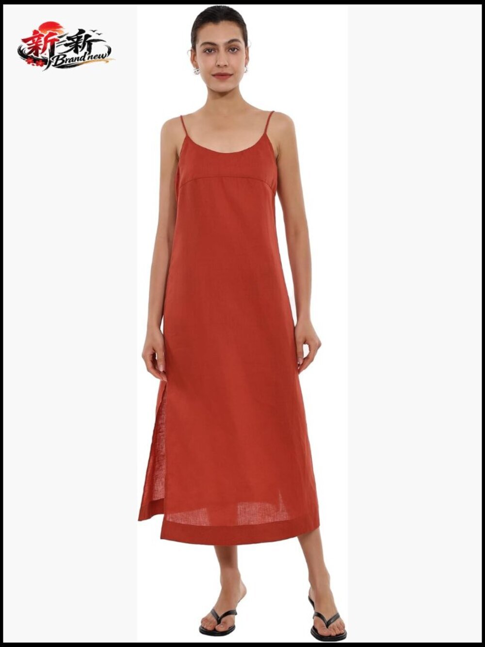 100% Linen Maxi Dress Spaghetti Strap Casual Loose Summer Beach Dress